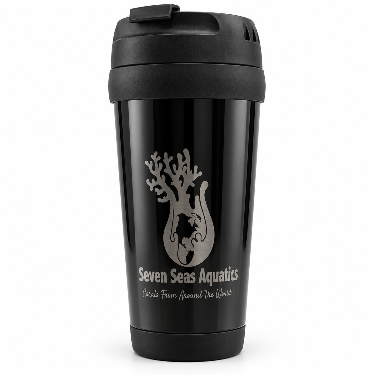 Seven Seas Aquatics Black Travel Mug